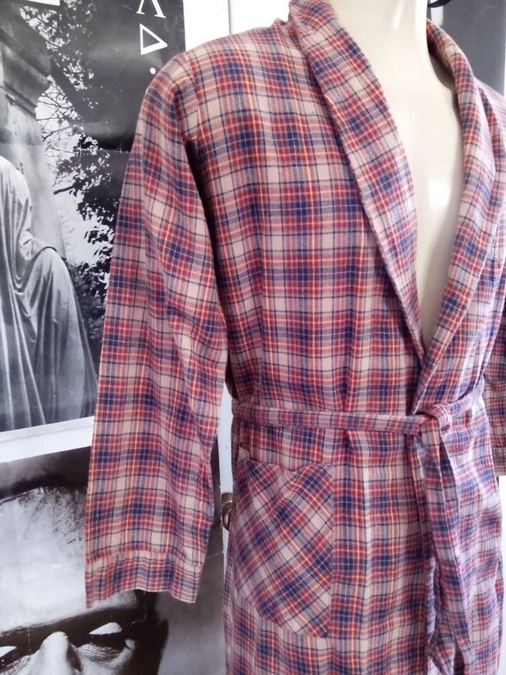 Men's 70's Plaid Flannel Robe w/ Original Belt By R… Gem