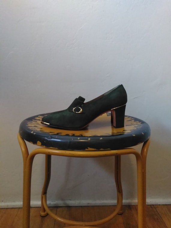 60's Green & Gold Pumps / Vintage Women's Heels w/