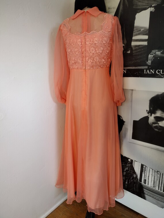 Size S-M | 70's Coral Chiffon Maxi Dress | Vintag… - image 7