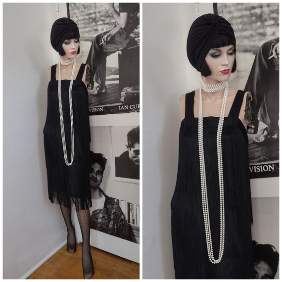 Size S | Vintage Black Fringe Flapper Style Dress by Miss Ashlee of  California | 80's Does 20's - Etsy