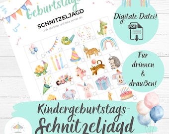Indoor Birthday Scavenger Hunt for Kids | Printable Treasure Hunt | Birthday Game for Home & Garden | Party Game | German