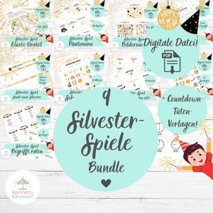 New Year's Eve Games Bundle for Kids – 9 New Year's Eve Games + Countdown Bags | Printable New Year's Eve Set | Party | Craft Template | German