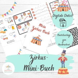 Circus miniboekje voor kinderen | Printbaar miniboekje | Circusactiviteit voor kinderen | Knutselsjabloon | Verjaardagsspel | Digitale PDF | Duits