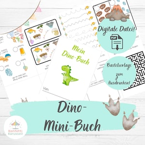 Mini-livre de dinosaures à imprimer pour enfants | Activité dinosaures pour enfants | Modèle de bricolage | Jeu d'anniversaire | PDF numérique | Allemand