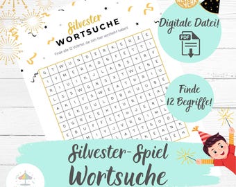 Silvester Wortsuche für Kinder – Spiel zum Ausdrucken | Partyspiel | Beschäftigung Kinder | Last Minute | PDF | Sofort Download | deutsch