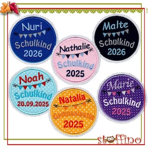 Einschulung Applikation Schulkind 2026 für die Schultüte Aufnäher und Wunschname