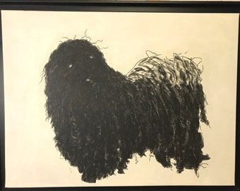 Acryl Bild schwarzer Hund " Puli"