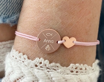 Engraved Heart Bracelet, Personalized Name Bracelet, Gift for Baptism, Birthday, Name Engraving, Friendship Bracelet, Communion, Girls, Children