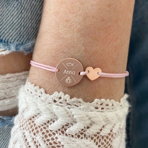 Engraved Bracelet Heart Name Bracelet Personalized Gift Baptism Birthday Bracelet Name Engraving Friendship Bracelet Communion Girls Children