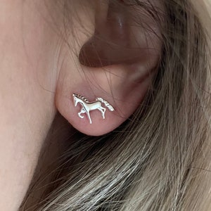 925 sterling silver stud earrings unicorn horse kids children's earrings