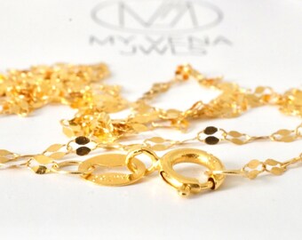 750 18kt Gold Sequin Necklace, Delicate Genuine Jewelry Chain, Extra 45 cm Spring Ring