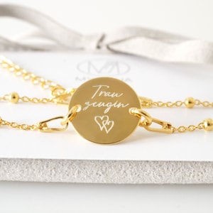 Pulsera de la amistad personalizada, personalizable, con grabado, para dama de honor, comunión, confirmación y bautismo. Regalo con placa grabada.