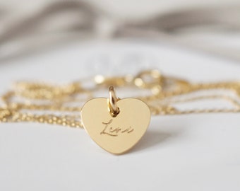 585 Gold Halskette Herz personalisierbar Geschenk Gravur Kette Anhänger individualisierbar Gravurplättchen Namenskette