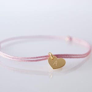 Pulsera de corazón con grabado de letra y nudo corredizo, ajustable, de nailon, delicada pulsera de amistad, pulsera minimalista, regalo para novia y amor.