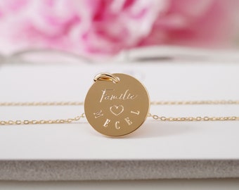 Personalized family necklace with engraving, 925 sterling silver necklace, chain, engraved pendant, name necklace, initial engraving plate