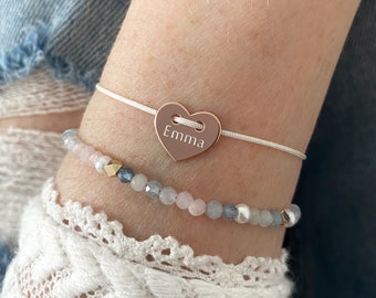 Pulsera personalizada con nombre y corazón, grabada en nailon, ideal como regalo para madrina, dama de honor, mejor amiga, pulsera de la amistad.