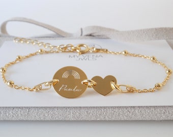 Personalized engraved bracelet, gift for baptism, communion, confirmation, angel bracelet for girls, gold bracelet for children, name bracelet for child and mother