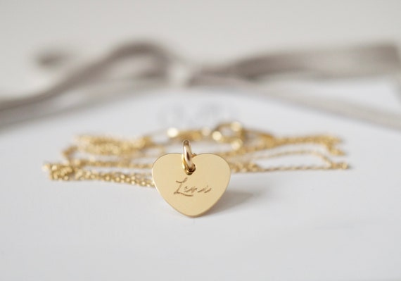 585 14k echt Gold Halskette Herz personalisierbar Geschenk Freundin Gravur Kette Anhänger individualisierbar 333 Gravurplättchen Namenskette