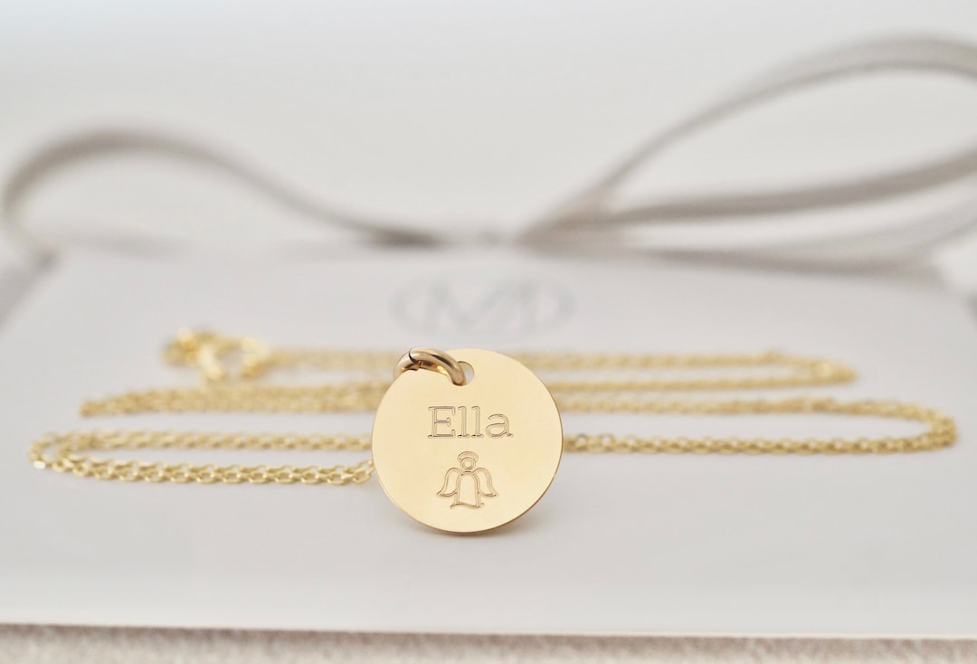 585 14k Gold Engraved Necklace With 10mm Disc Pendant, Customizable ...
