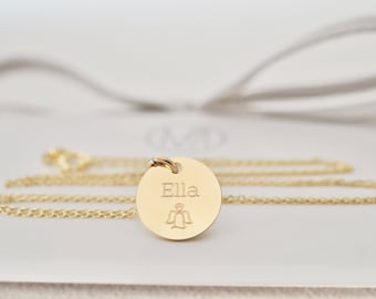 585 14k Gold Engraved Necklace with 10mm Disc Pendant, Customizable, Delicate Necklace, Engraved Disc, Personalizable, Engraved Pendant