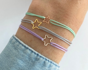 Bracelet star heart friendship bracelet nylon bracelet adjustable sliding knot gold-plated silver-plated rose gold-plated filigree nylon band BFF