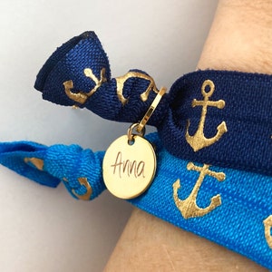Pulsera personalizada con lazo para el cabello, ancla anudada en el brazo, placa de caramelo, nombre marítimo grabado opcionalmente, banda con nombre, su texto
