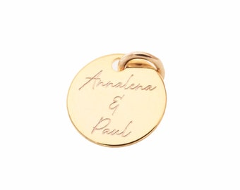 10 mm 585 oro grabado colgante cadena colgante minimalista joyería real colgante personalizable grabado nombre regalo BFF placa de grabado