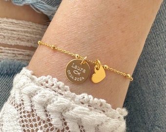 Engraved bracelet, baptism, communion, name bracelet, arm chain, bracelet with heart, name, family bracelet, friendship bracelet, engraved gift for girlfriend