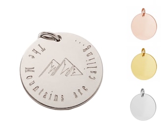Gravuranhänger, Anhänger Gravur, Berge, Kettenanhänger individualisiert, Gravurplättchen, Geschenk personalisierbar, Bergliebhaber 16 mm