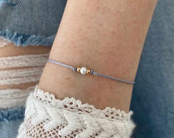 Bracelet nylon freshwater pearl 925 sterling silver rose gold filled minimalist bracelet friendship bracelet adjustable pearl bracelet