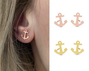 Anchor Earrings 925 Sterling Silver Gold Plated or Rose Gold Plated Maritime Earrings Plug Layering Look