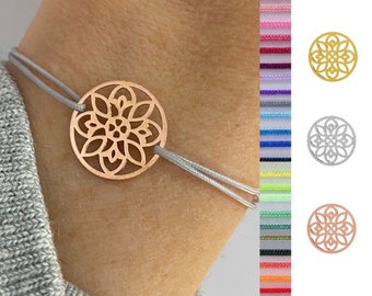 Armband 925 Silber Blume des Lebens Armkette vergoldet roségold Sterling Silber Nylon personalisierbar individualisierbar Geschenk Armkette