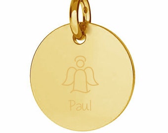 585 Gold Anhänger Gravur Gravurplättchen Geschenk Geburt Taufe Kindername personalisierbar individualisierbar Engel Gravuranhänger für Kette