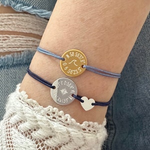 GPS bracelet coordinates engraving personalized gift man travel vacation long distance relationship sliding knot friendship bracelet adjustable nylon