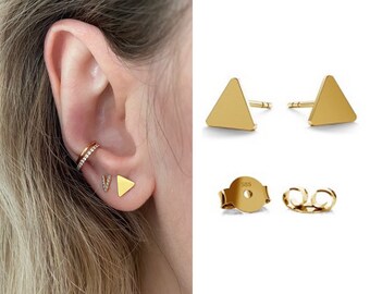 Ear studs 585 gold 14K triangle earrings