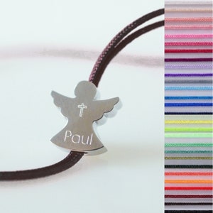 Pulsera con nombre de ángel para bautismo, pulsera con nombre de cruz, pulsera con nombre de pez sagrado para nacimiento, pulsera de amistad, pulsera con nombre de la suerte, grabado de comunión