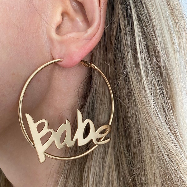 XL Creolen Babe Girl Gang Love Ohrringe Earrings vergoldet gold plated XXL