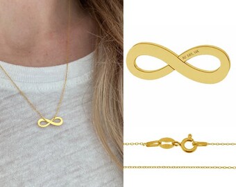 zarte Kette 585 Gold 14K + Infinity Anhänger Echtschmuck Echtgold Gliederkette Gelbgold filigran