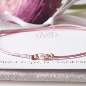 Bracelet nylon adjustable 3 mm pearl 925 sterling silver rose gold filled minimalist bracelet friendship bracelet delicate pearl bracelet image 1