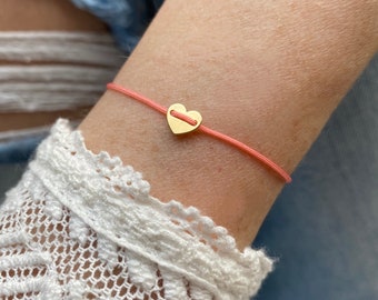 Bracciale a cuore in oro 585 con nodo scorrevole, braccialetto dell'amicizia personalizzato, braccialetto minimalista, in nylon, regalo delicato, braccialetto dell'amicizia d'amore