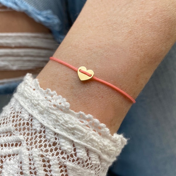 585 gold heart bracelet sliding knot personalized friendship bracelet minimalist bracelet nylon delicate gift love friendship bracelet