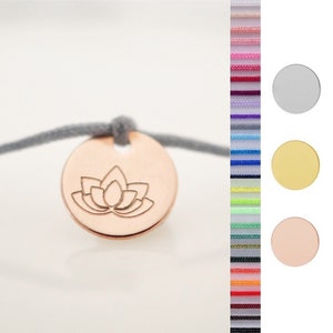 Pulsera Lotus placa grabado chapada en oro rosa Pulsera de plata de ley 925 Pulsera de amistad de yoga Pulsera de nailon grabado personalizado