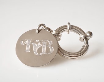 XL key ring with large spring ring, 925 sterling silver, engraved pendant, personalized pendant, gift for family