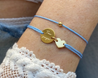 333 od. 585 echt Gold Freundschaftsarmband personalisiert Kindernamen Geschenk Trauzeugin Armband Gravur Name Gravurplättchen Armkette Herz