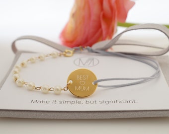 Regalo para el Día de la Madre, novia, dama de honor, madrina, pulsera, grabado, personalizable, placa de grabado, cuentas, pulsera de nailon