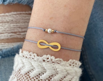 Piastra per bracciale infinito in oro 585 14K / Bracciale per amicizia in nylon a 28 colori Bracciale in oro vero Gioielli veri Simboli dell'infinito Anello