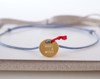 make a wish Glücksarmband Armband zart Gravurarmband Freundschaftsarmband Gravurplättchen Nylon Glücksbringer Geschenk Freundin Affirmation