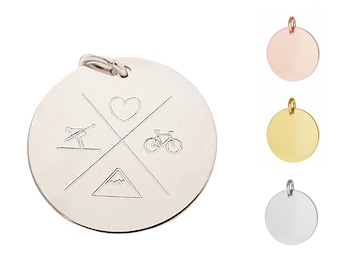 Large engraved pendant, personalized pendant, chain pendant, engraved pendant, family necklace, name necklace, gift for mountain sports