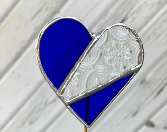 Stained Glass Plant Stake Blue Heart