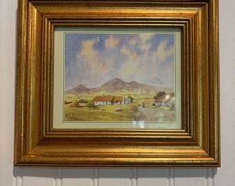 Ensemble de 4 estampes anciennes encadrées représentant des scènes pastorales de la campagne nord-irlandaise par Leslie Rodgers